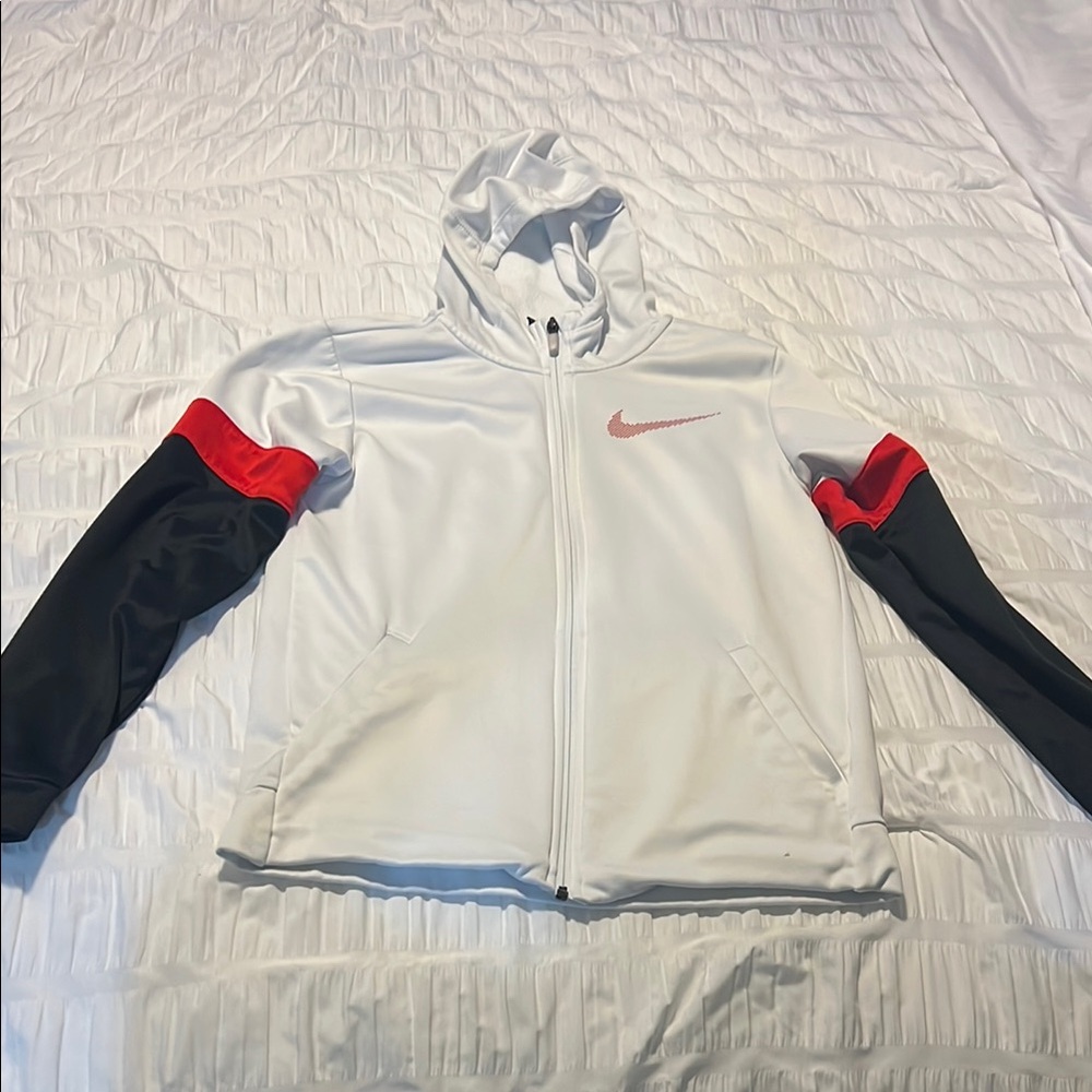 Nike White Hoodie with Black and Red Details